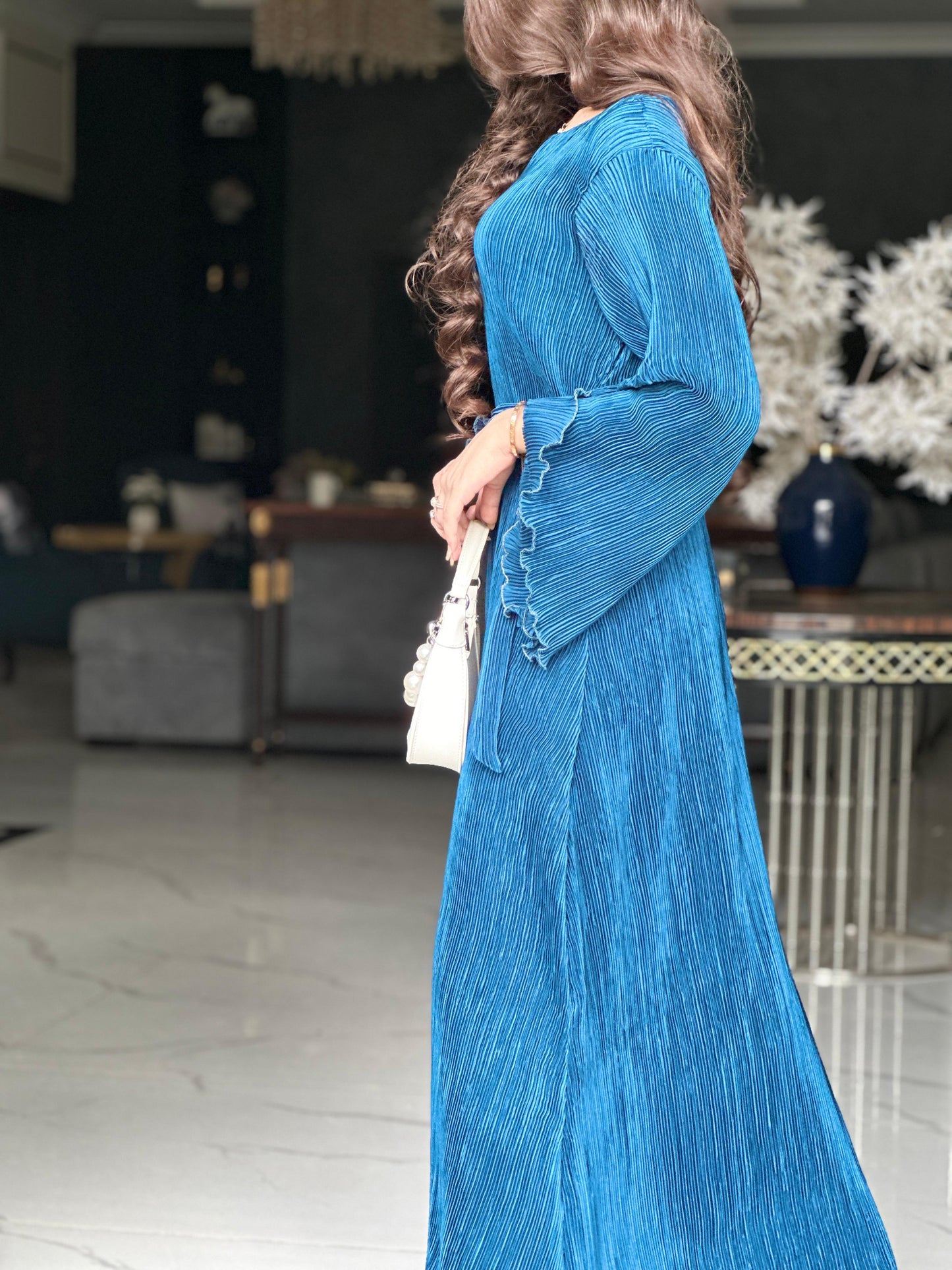 Azure Pleats Maxi – Effortless Elegance in Motion
