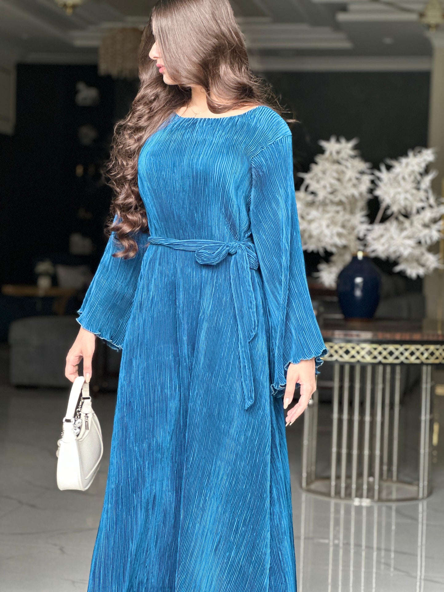 Azure Pleats Maxi – Effortless Elegance in Motion